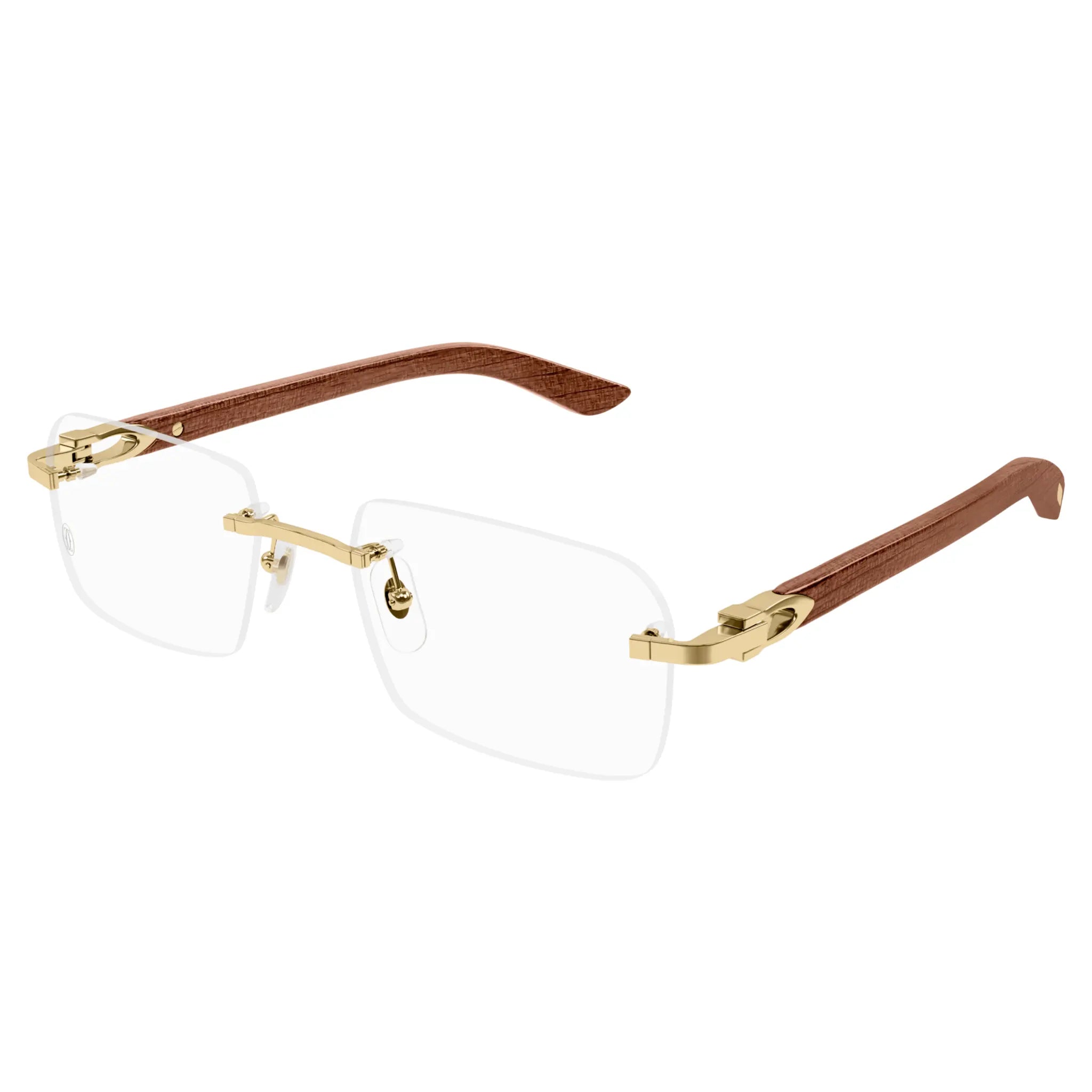 Front Side View of Cartier Eyewear CT0453O-004 Transparent Brown Gold Rimless Sunglasses